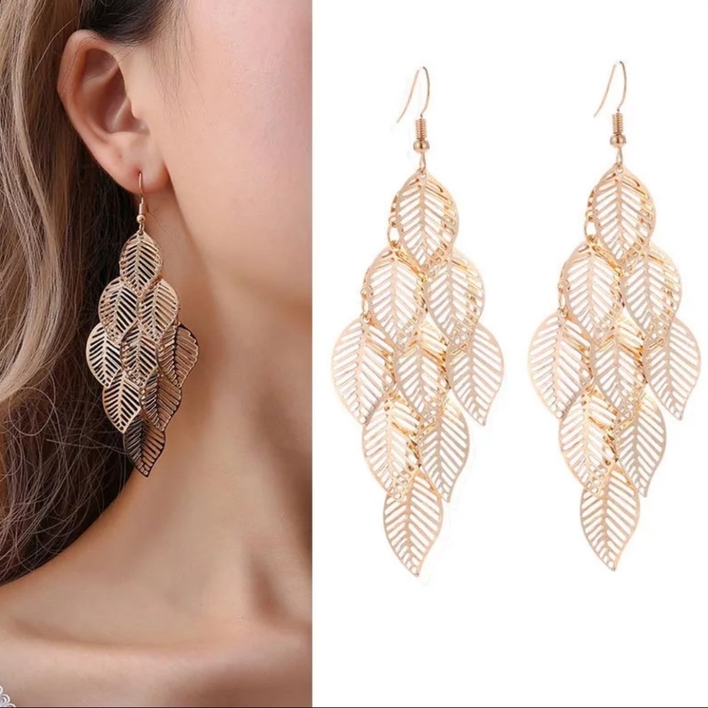 Waterfall Gold Leaf Dangle Earrings